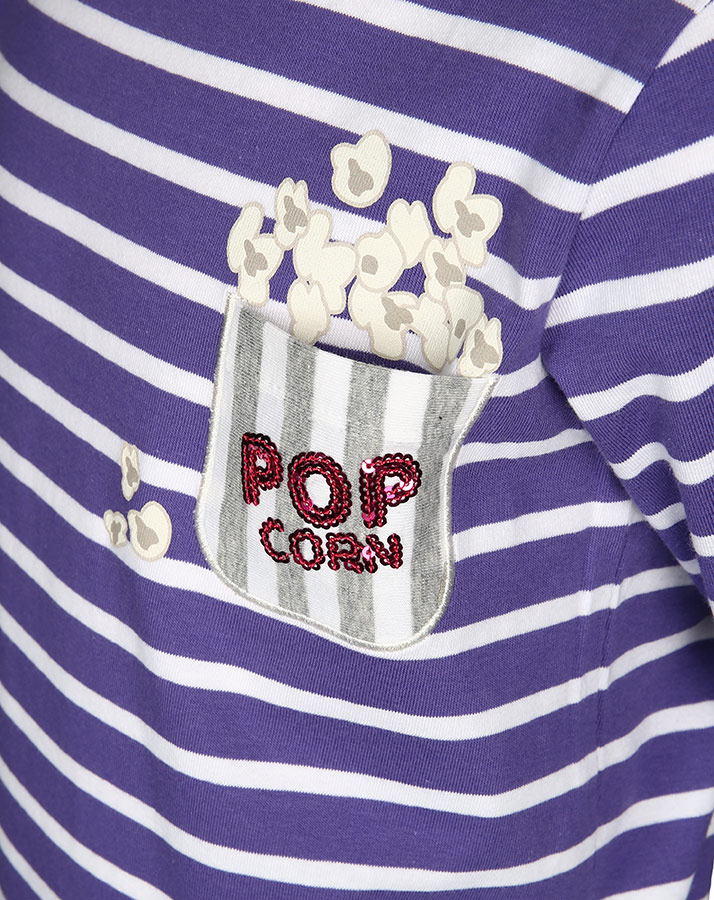 Langarmshirt POPCORN gestreift in lila/weiß