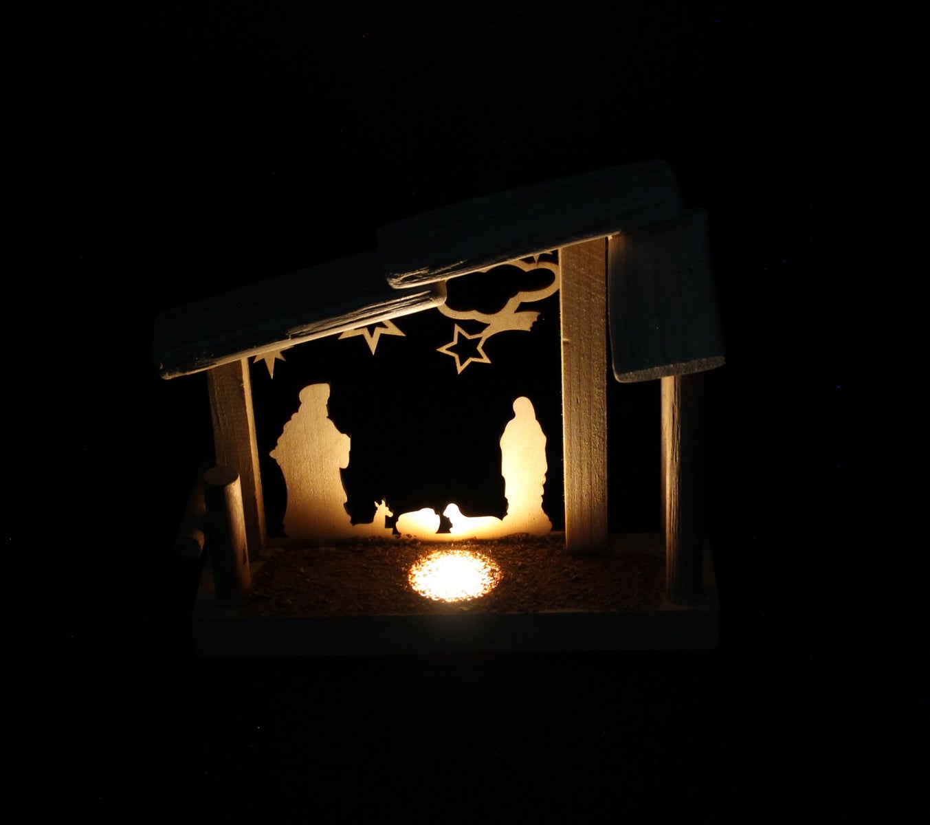 FRANK FLECHTWAREN | LED-kerststal Heilige Familie, 23 x 10 x 21 cm, EIKEN, PLASTIC