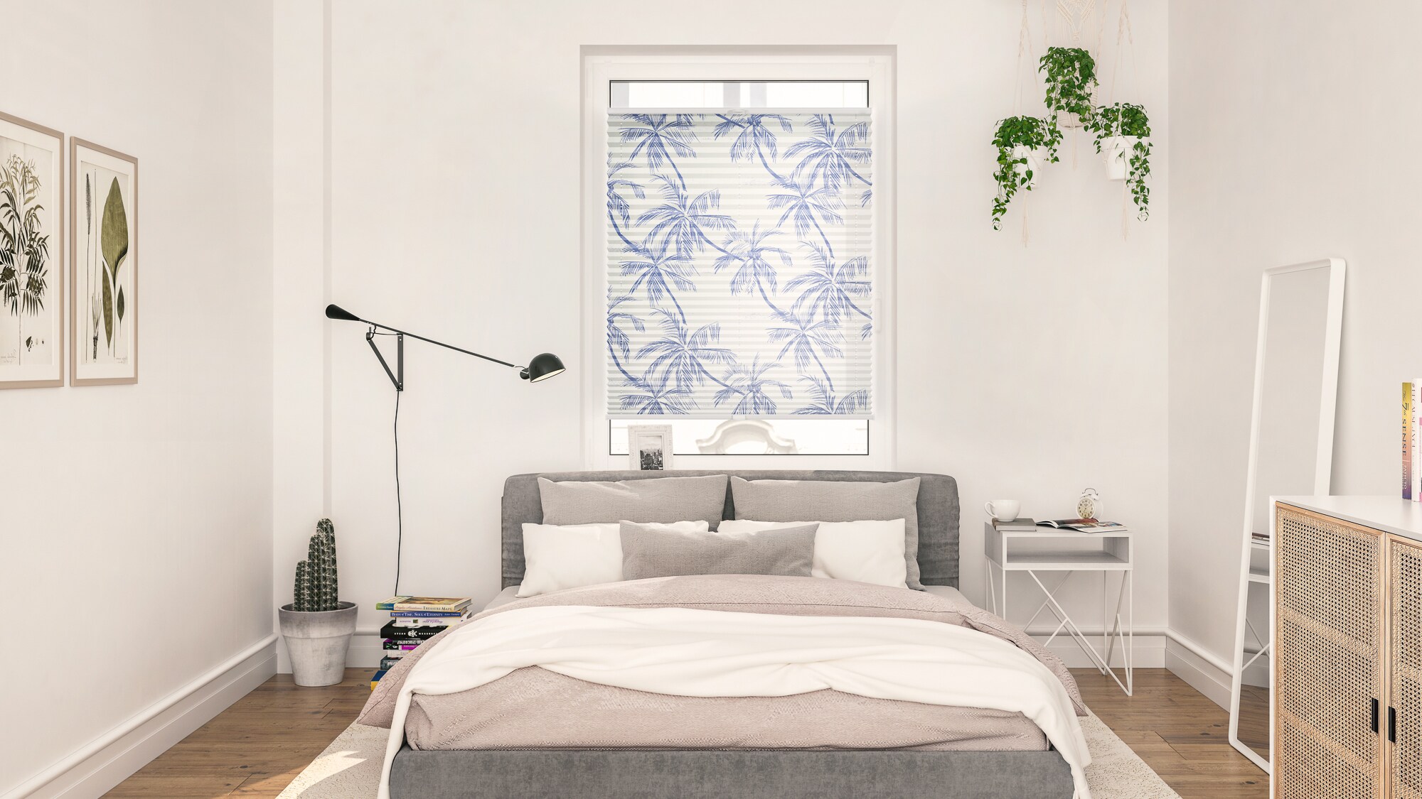 Lichtblick Plissee Klemmfix, ohne Bohren, blickdicht, Blueprint Palms - Blau
