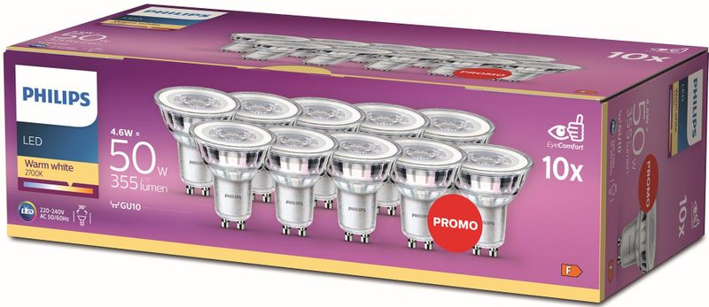 Philips energiezuinige LED Spot W GU10 warmwit licht 10 stuks