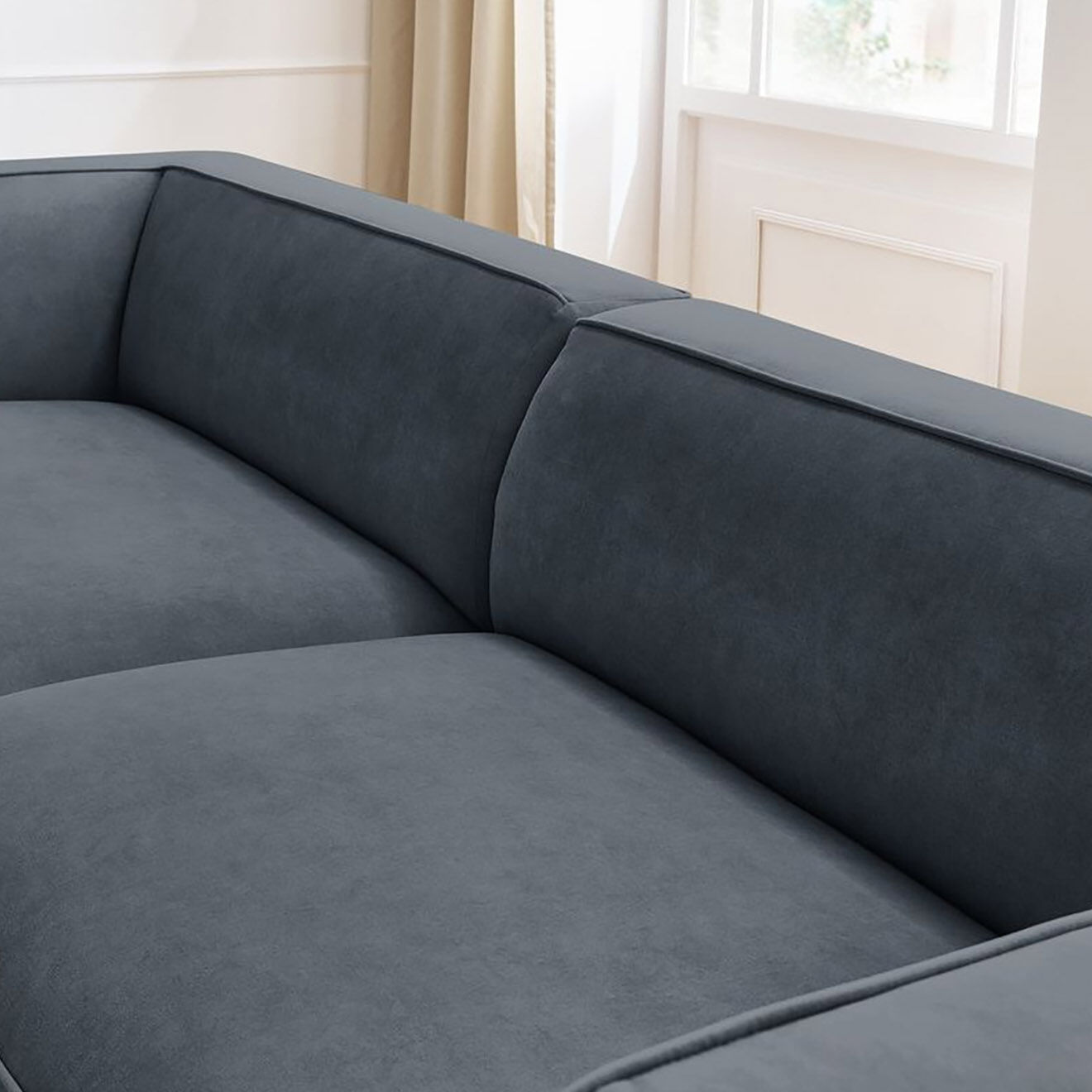 Bobochic Canapé droit fixe 4 places en Velours Molière gris foncé - 273x99x71 cm
