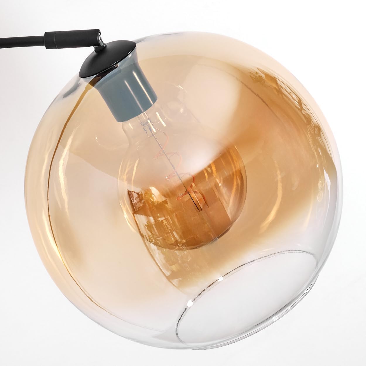 HOFSTEIN Stehleuchte Koyoto, Stehlampe aus Metall/Glas in Schwarz/Bernstein/Klar mit Marmorfuß, verstellbare Leuchte im Retro-Design (Schirm Ø 30 cm), Fußschalter, E27, Wohnzimmer, Schlafzimmer, Flur