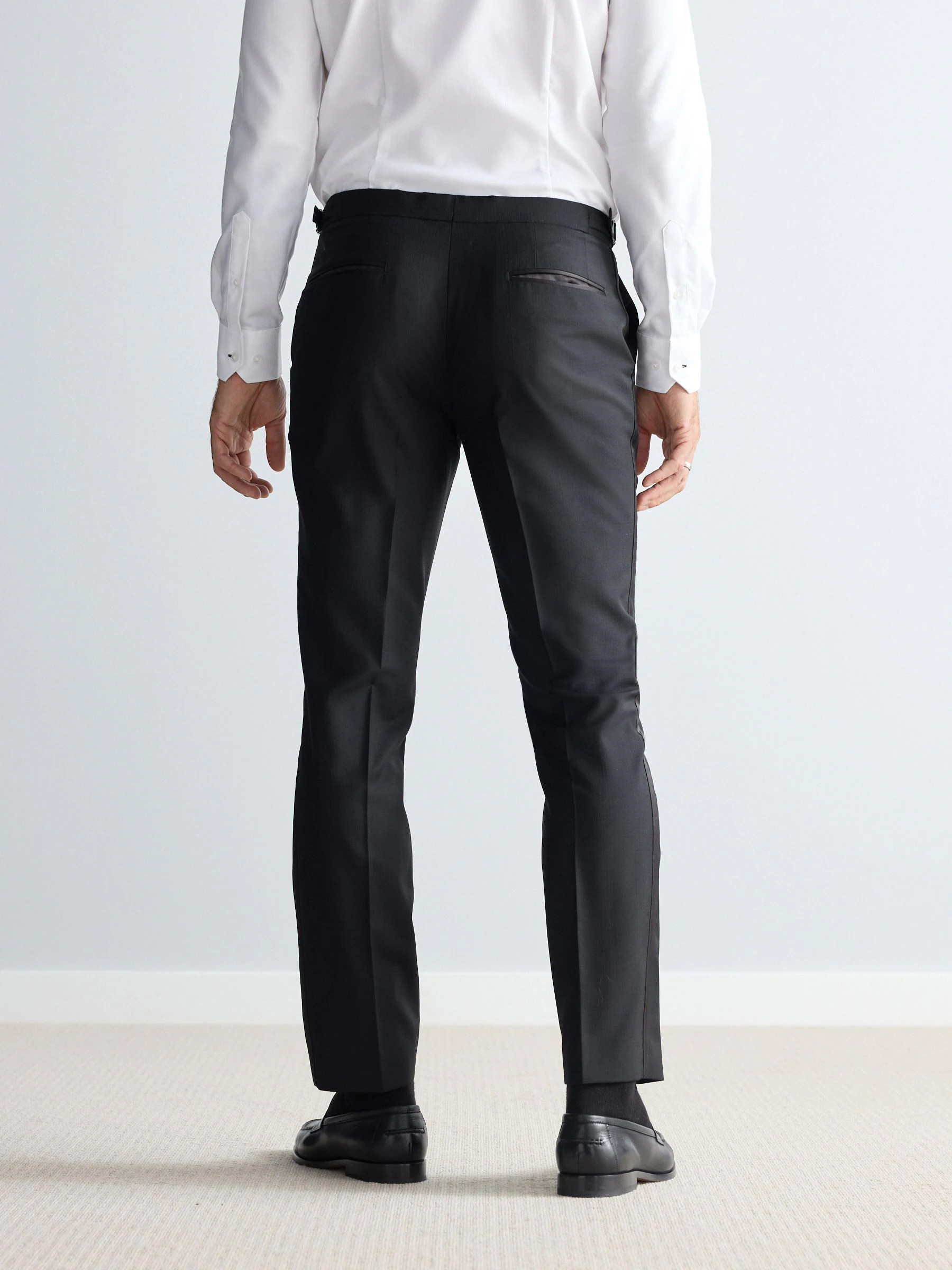 Zwart - Signature Marzotto 100% Italian Wool Check Tuxedo Suit Trousers
