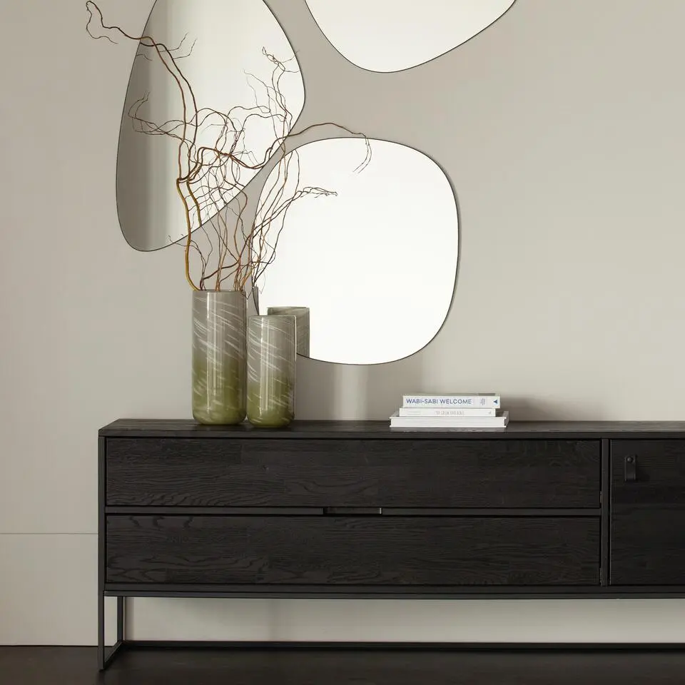 WOOOD Philou Spiegel - Glas/Metaal - Zwart - 80x50x0,5