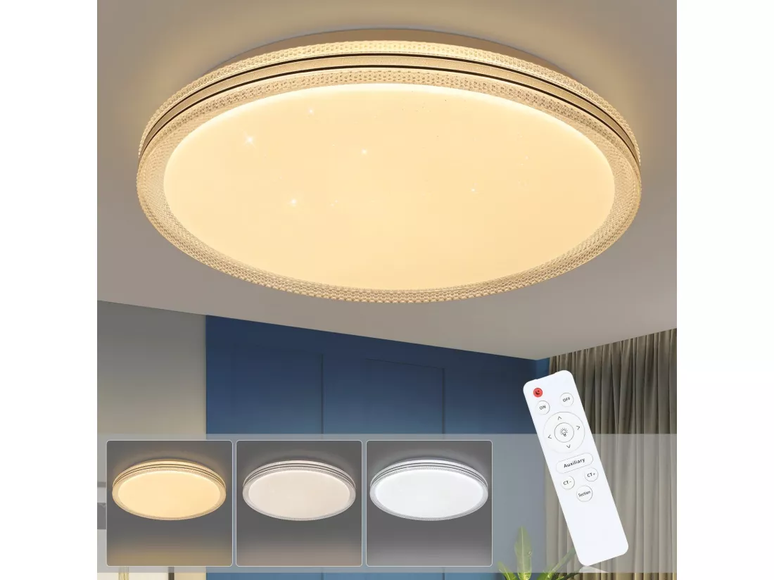 NETTLIFE Plafonnier LED Chambre 40 cm Lampe de Chambre 44 W Lampe de Couloir Lampe de Cuisine Moderne Salon Rond pour Couloir Chambre d'enfant