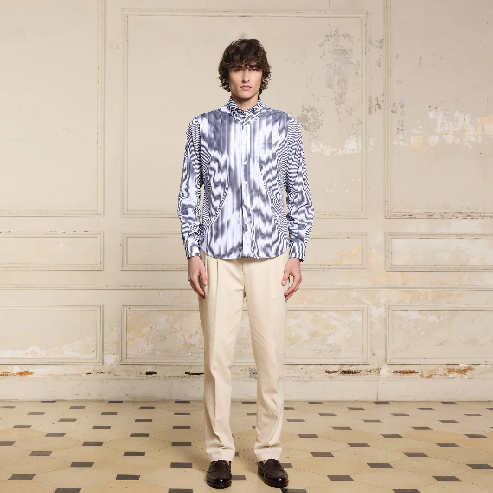 Blue and white striped giza cotton shirt