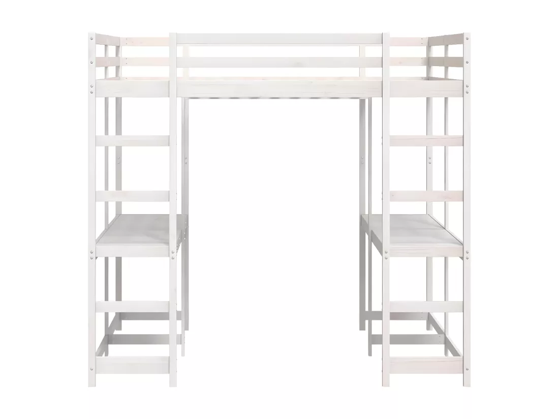 Lit superposé et bureau et échelle 140x200cm bois de pin massif