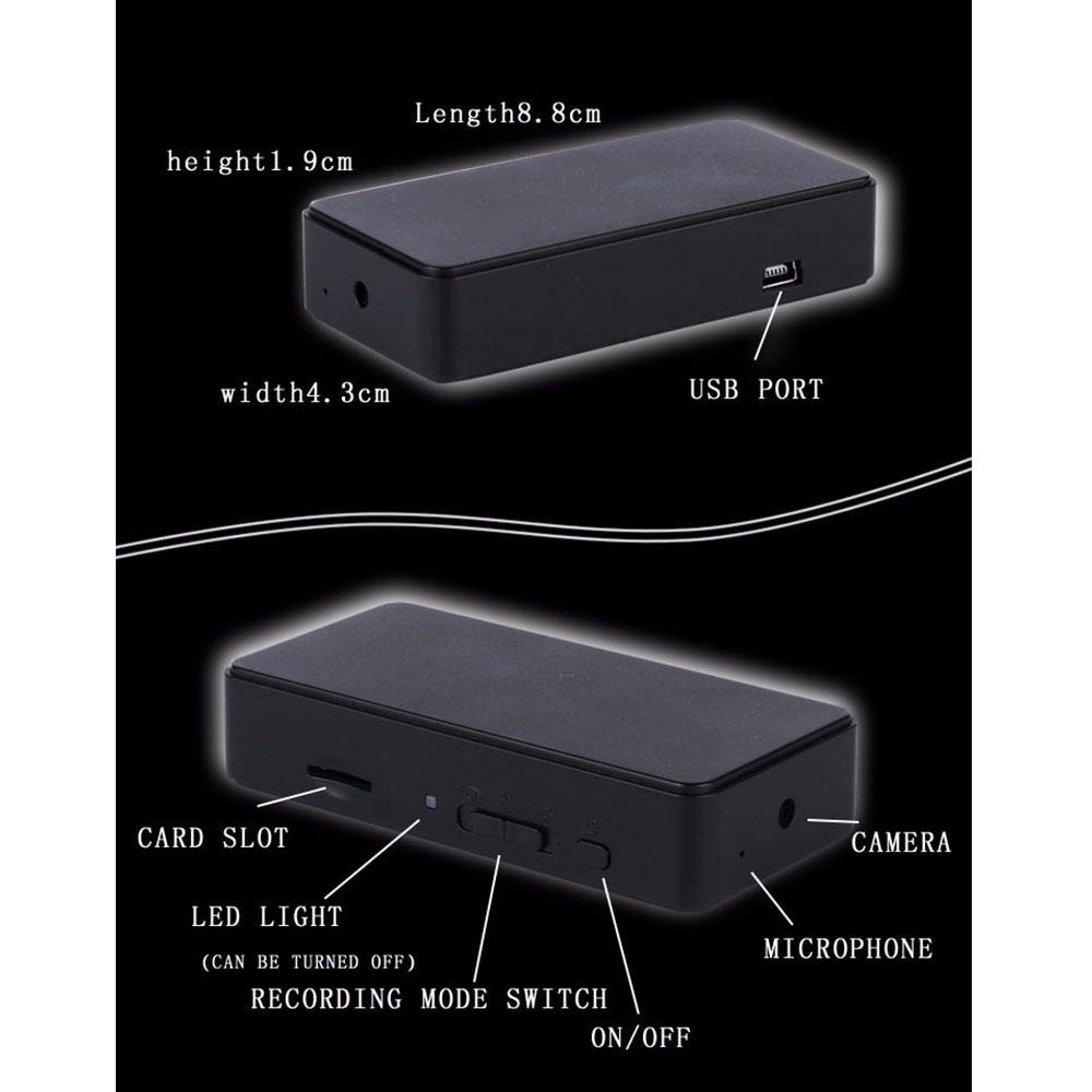 Mini HD Überwachungskamera DVR Rekorder inkl. Micro SD Slot & Bewegungs- / Erschütterungs- / Geräuschsensor (4.3 x 8.8 cm)