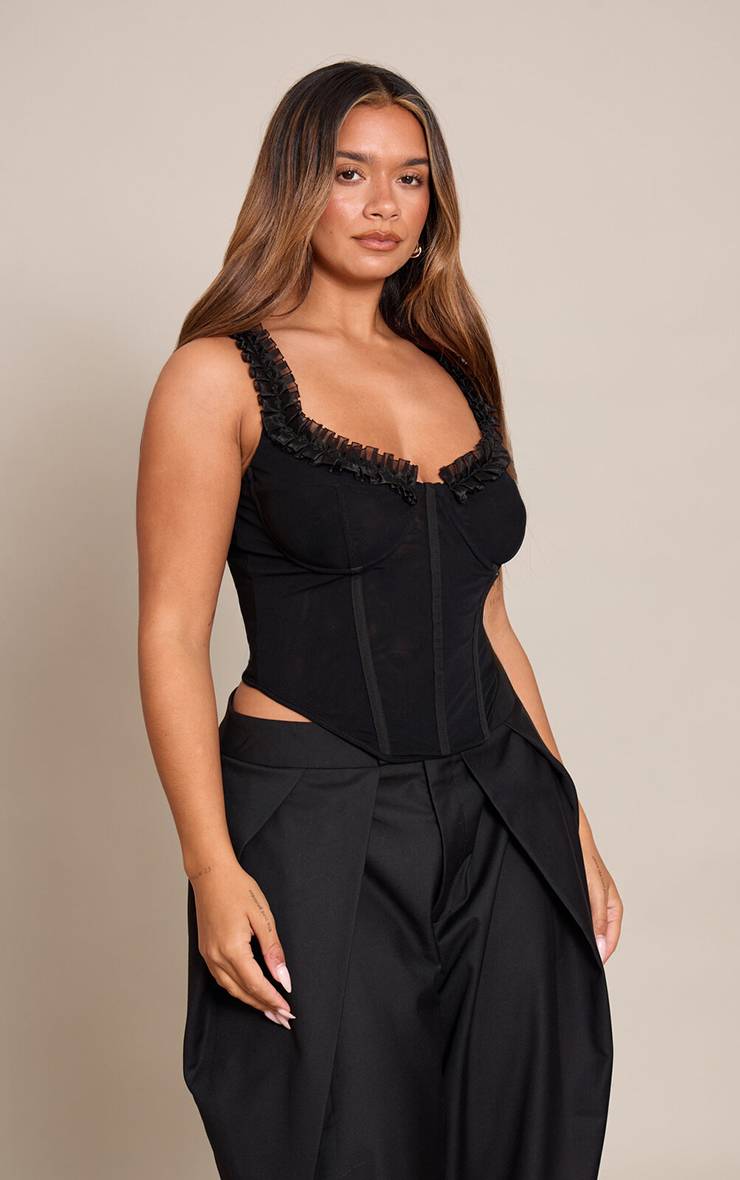 Noir Corset Shape À Volants En Organza