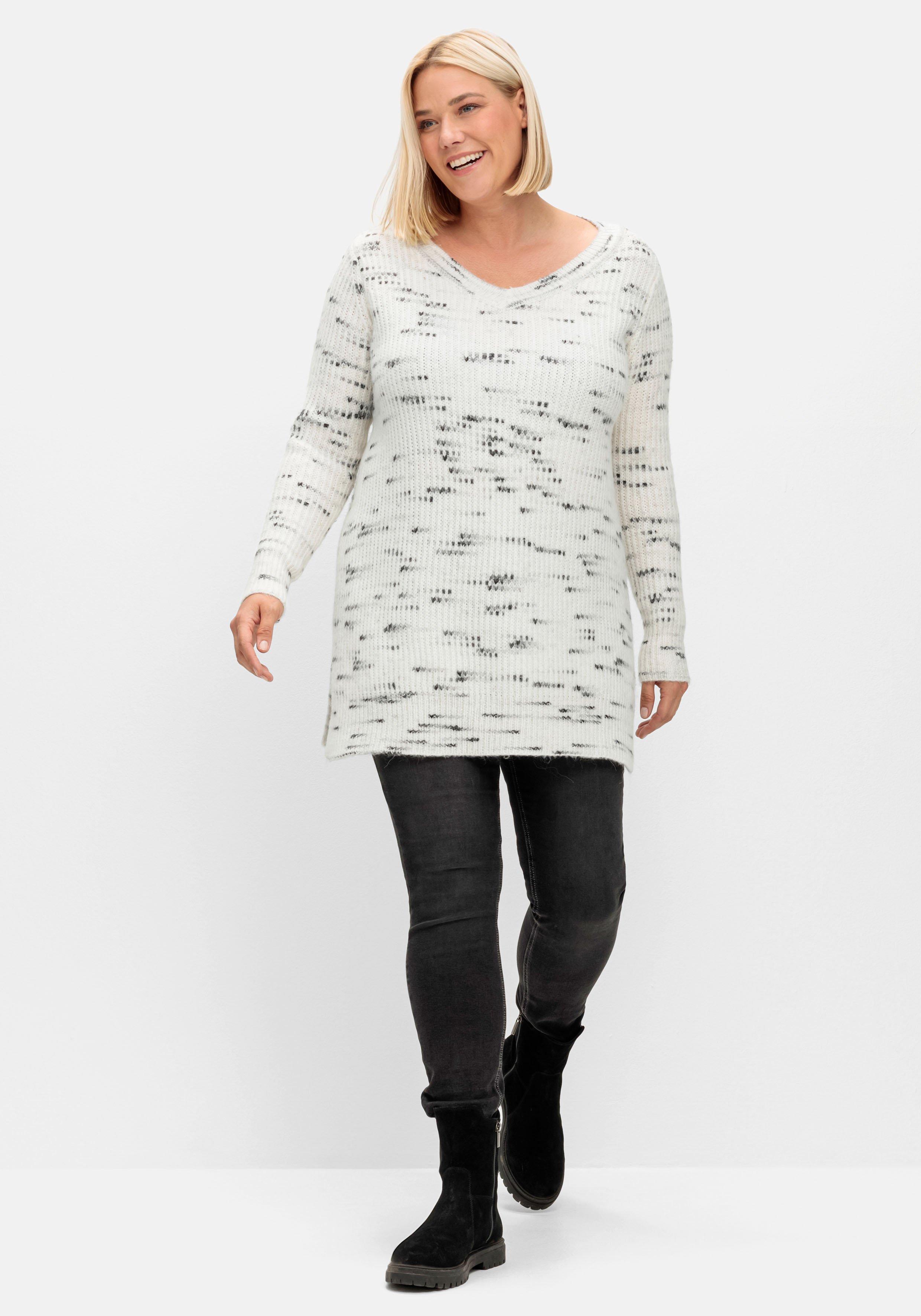 Longpullover mit Kontrastgarn, mit Wollanteil