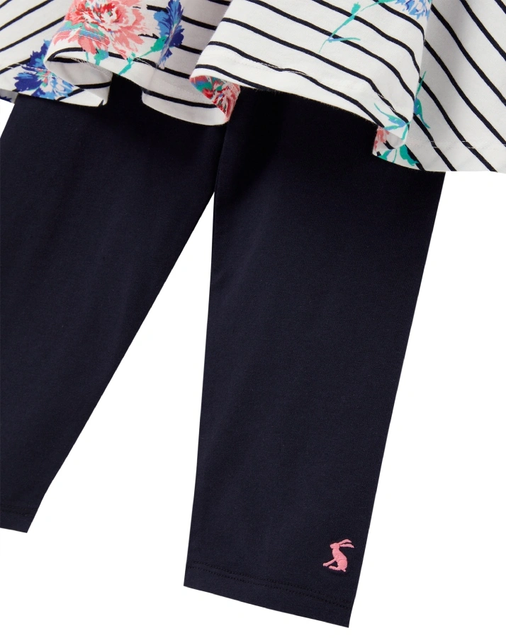 Kleid IONA – FLORAL STRIPES mit Leggings in navy/weiß