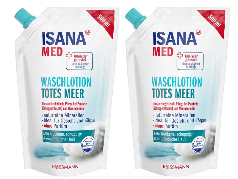 Isana med Waschlotion Totes Meer 2 x 500 ml Pflegendes Duschmittel für empfindliche Haut – geeignet für Gesicht und Körper