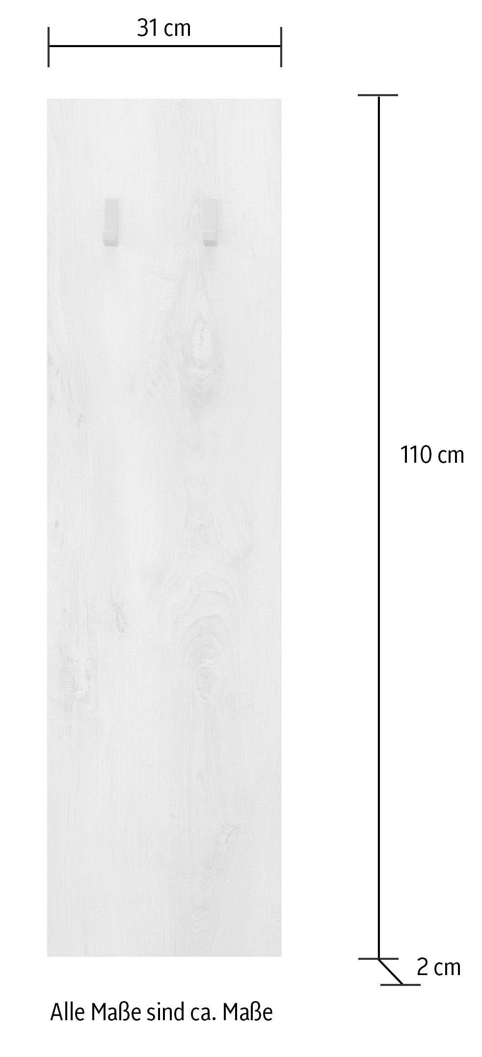 INOSIGN Garderobenpaneel »Basic mit 2 Haken Breite 31 cm, Höhe 110 cm, Wandgarderobe,« Höhe 110 cm