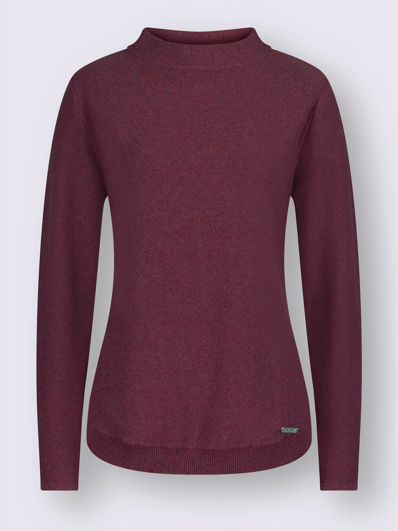 Pull femme léger col montant ourlet arrondi avec finitions côtelées