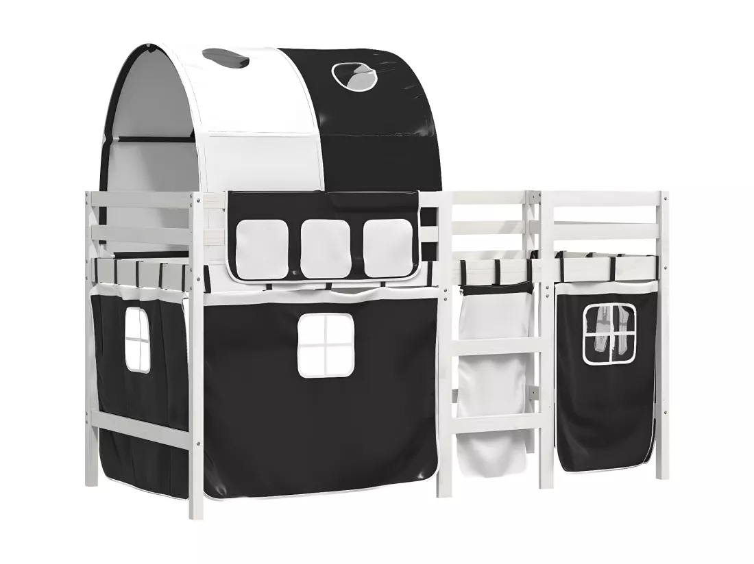 Lit mezzanine enfants et tunnel blanc/noir 80x200cm pin massif