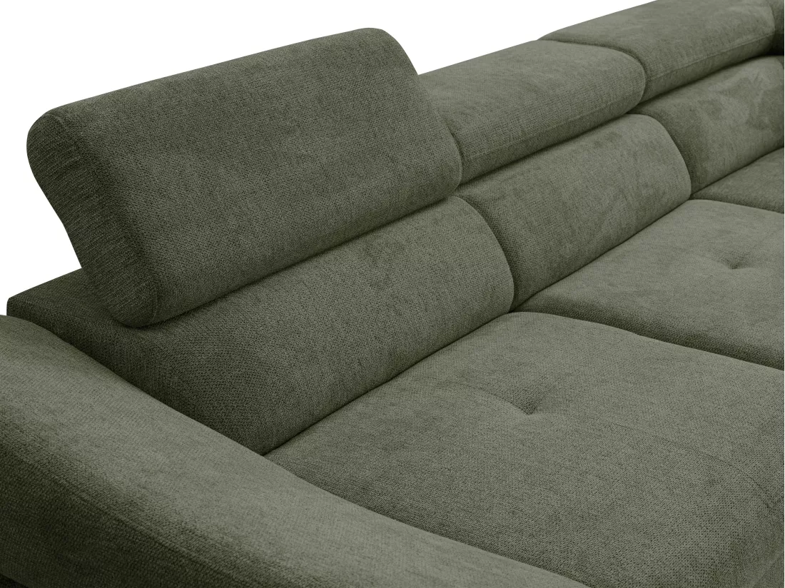 Canapé d'angle droit convertible en tissu texturé vert DALIAS
