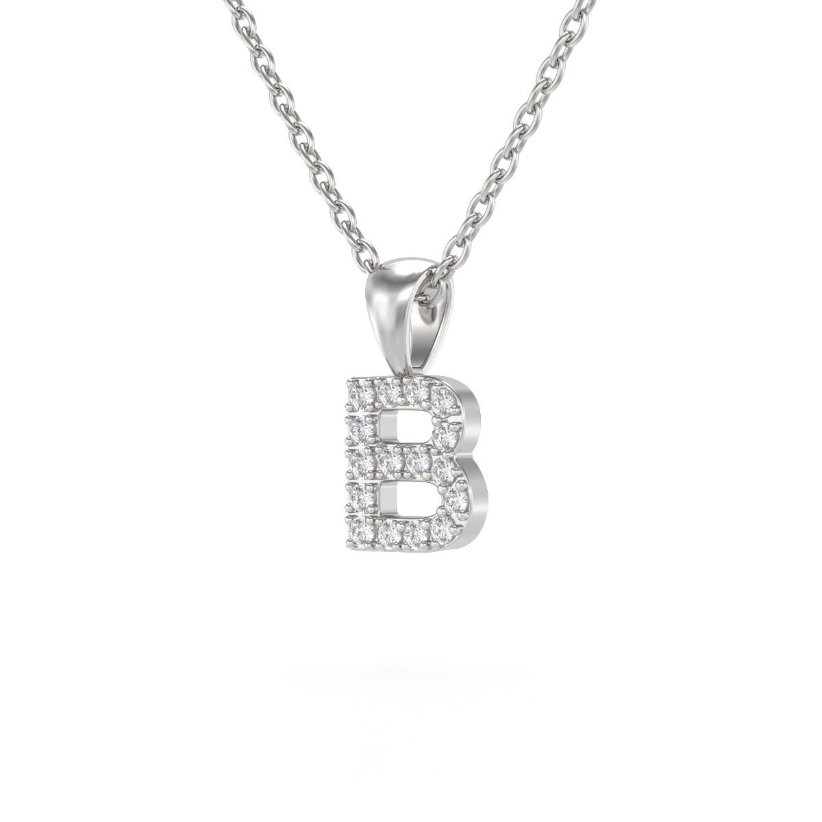 Collier Pendentif ADEN Lettre B Or 750 Blanc Diamant Chaine Or 750 incluse 0.72grs