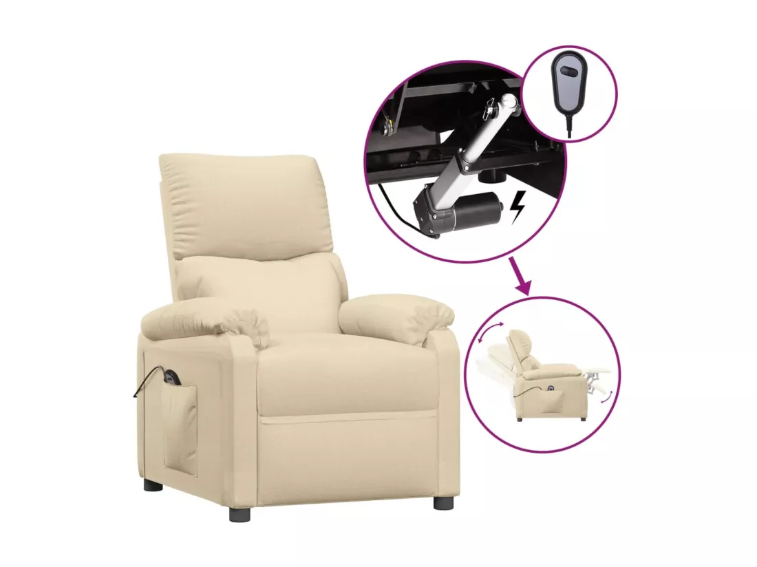 Fauteuil inclinable électrique Crème Tissu