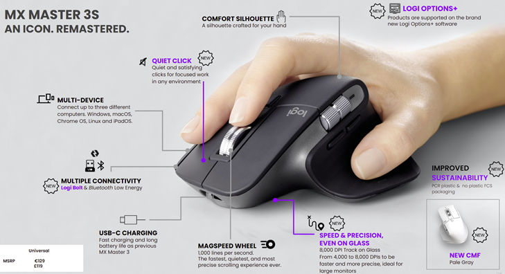 Logitech - MX Master 3S Performance - Trådløs Mus