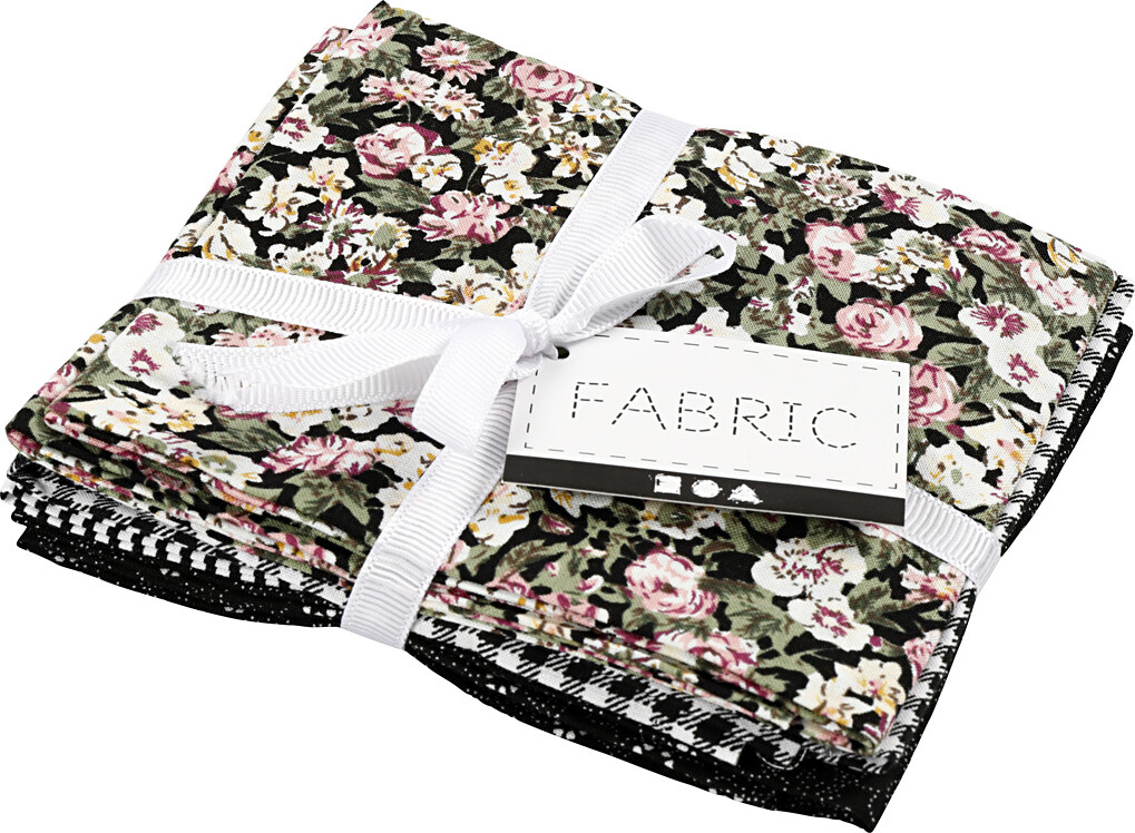 Patchworkstof - Str. 45X55 CM - 100 G - Sort - 4 Stk./ 1 Bundt