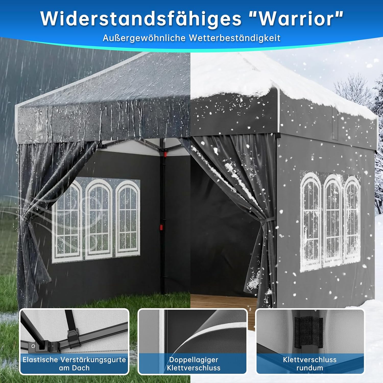 Devoko Pavillon 3x3 Wasserdicht Stabil Winterfest, Steiler Giebel, Faltpavillon mit Seitenwänden, UV Schutz 50+, Partyzelt Höhe Verstellbar, Grillpavillon für Gärten, Innenhöfe, Camping. Schwarz