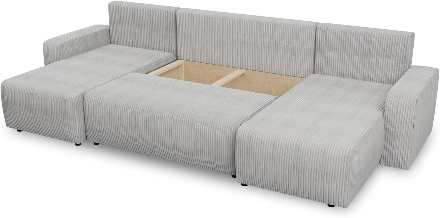 Sofnet Wohnlandschaft mit Schlaffunktion Roma - U-Form Couch, Schlafsofa mit Bettkasten, Couchgranitur mit Bettfunktion, Big Sofa, Cord Stoff (Beige (Poso 100))