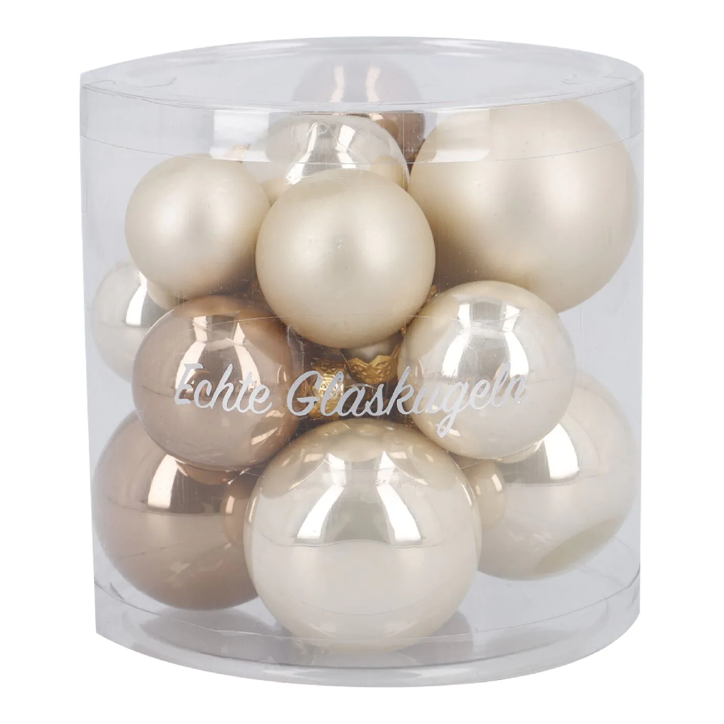 17er Weihnachtskugel Set Glas, Mix, champagner