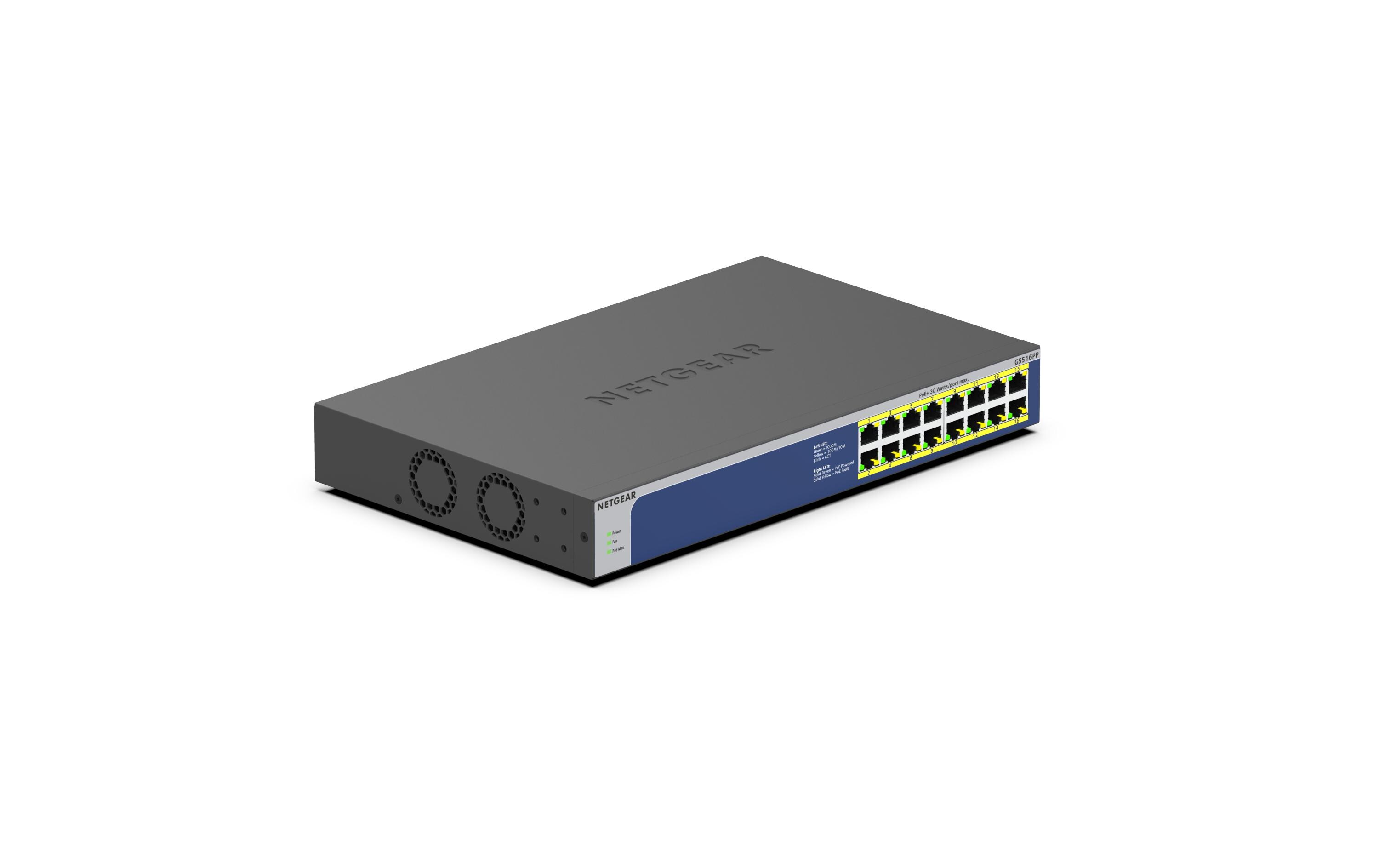 PoE+ Switch GS516PP-100EUS 16 Port<br>16-Port Gigabit Ethernet unmanaged High Power PoE+ Switch