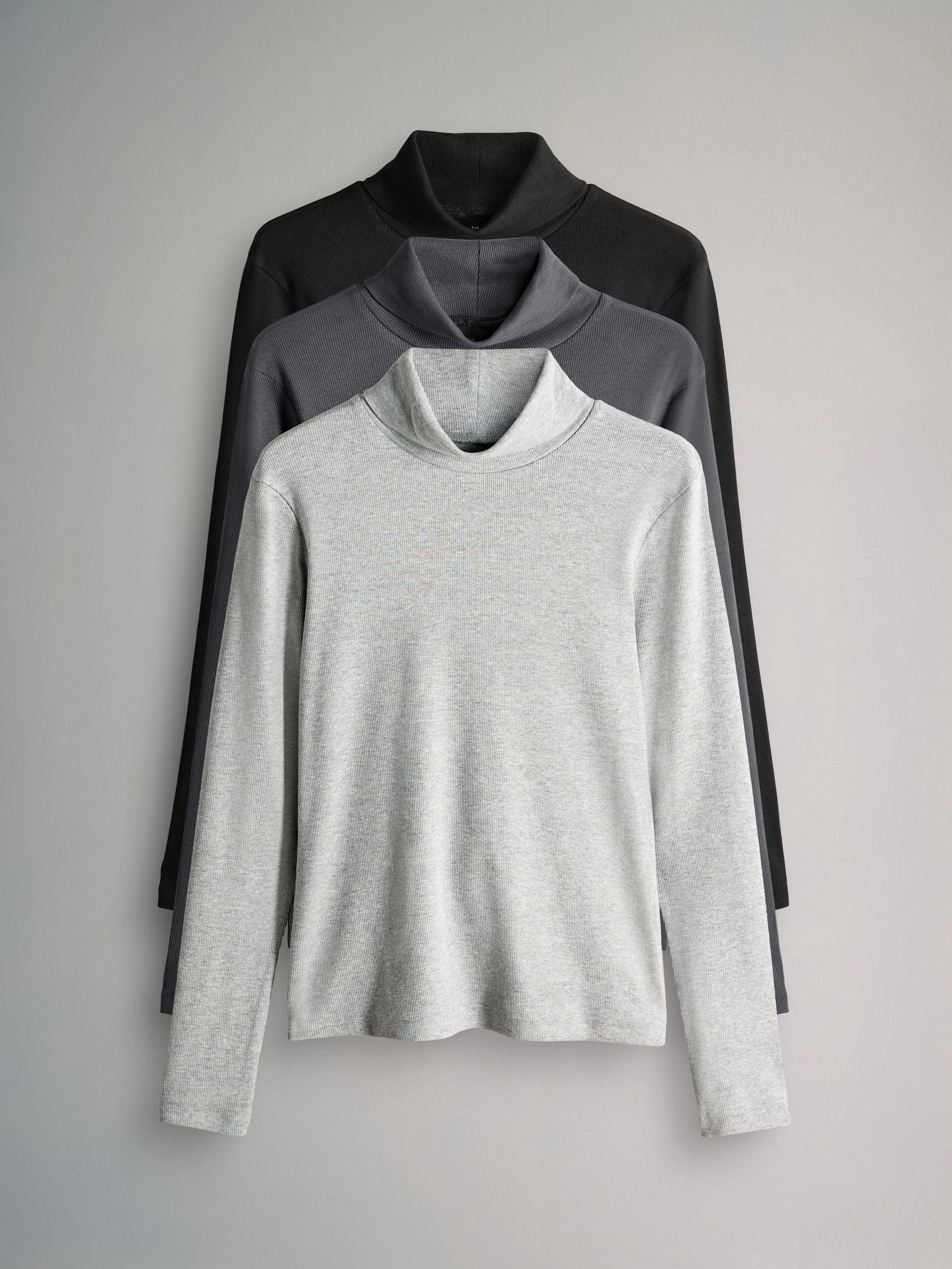 The Set 3 Pack Long Sleeve Ribbed Roll Neck T-Shirts
