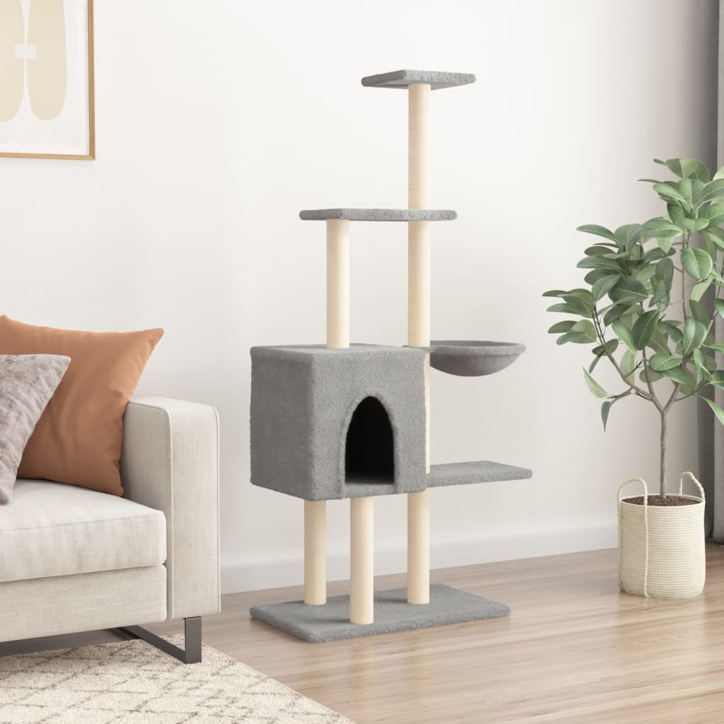 Arranhador para gatos vidaXL com postes de sisal cinza claro, 145 cm