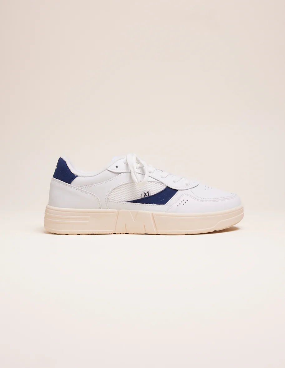 Baskets basses Aimé - Cuir recyclé et suède vegan blanc marine