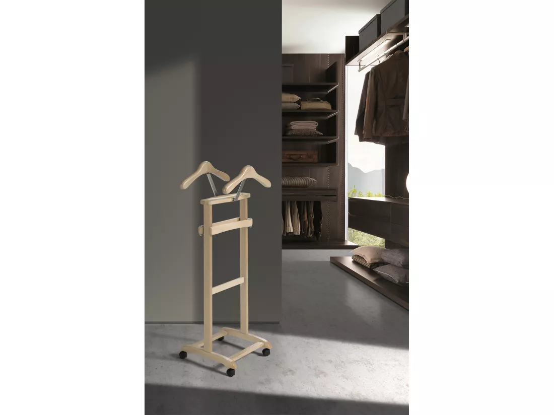Valet de nuit à roulettes - H110cm x L47cm x P35cm - hêtre massif chêne clair - Double