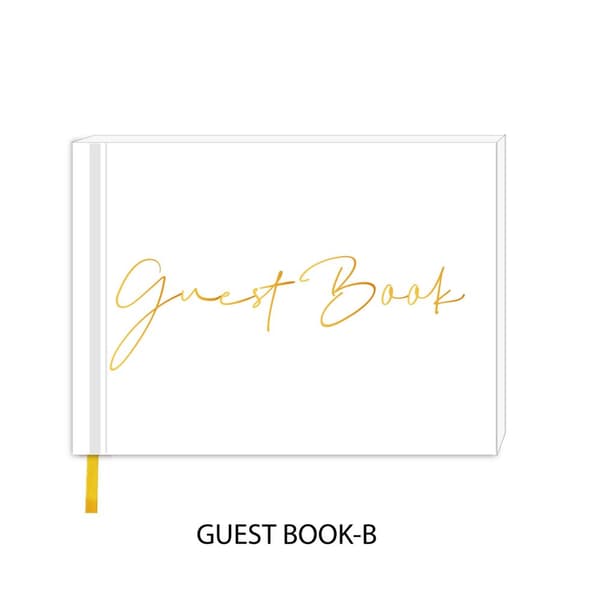 INF Guest Book kompatibelt med bryllup og arrangementer, 120 sider, 23.5cm x 17.8cm, flerfarget med gullfolie og spiralbinding  B