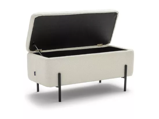 Kos - Banc coffre en tissu bouclette et métal L100cm - Blanc