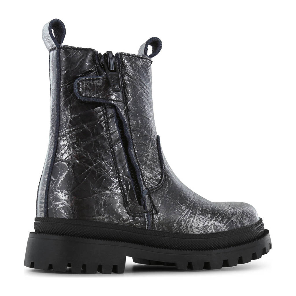 Shoesme leren chelsea boots zwart/zilver
