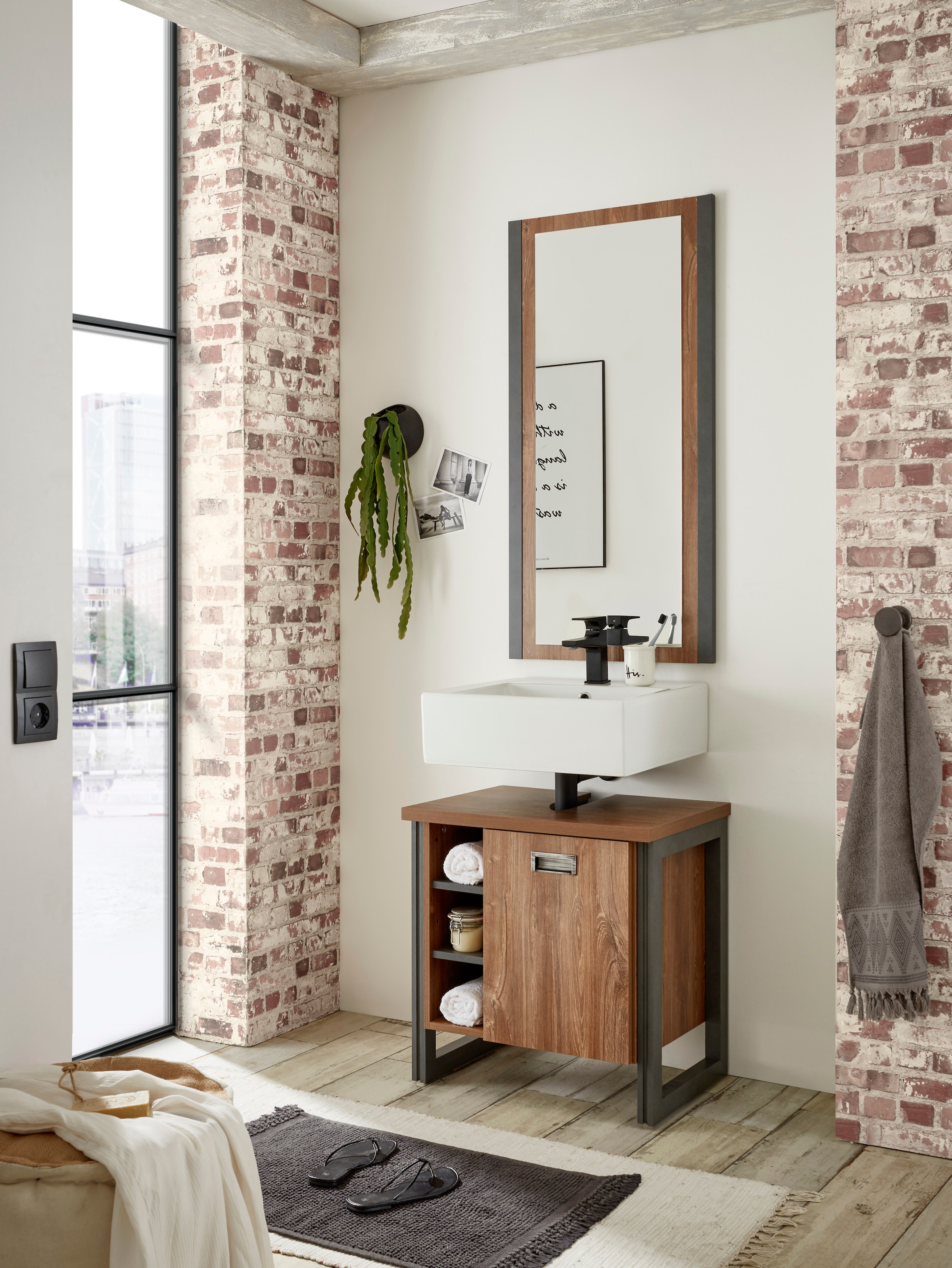 Home affaire Badmöbel-Set »Detroit, Bad im Industrialdesign, 2-teiliges Badezimmer« Set, 2 Stk. tlg.