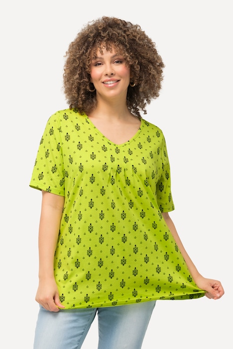 T-Shirt, Zierfalten, A-Linie, V-Ausschnitt, Halbarm