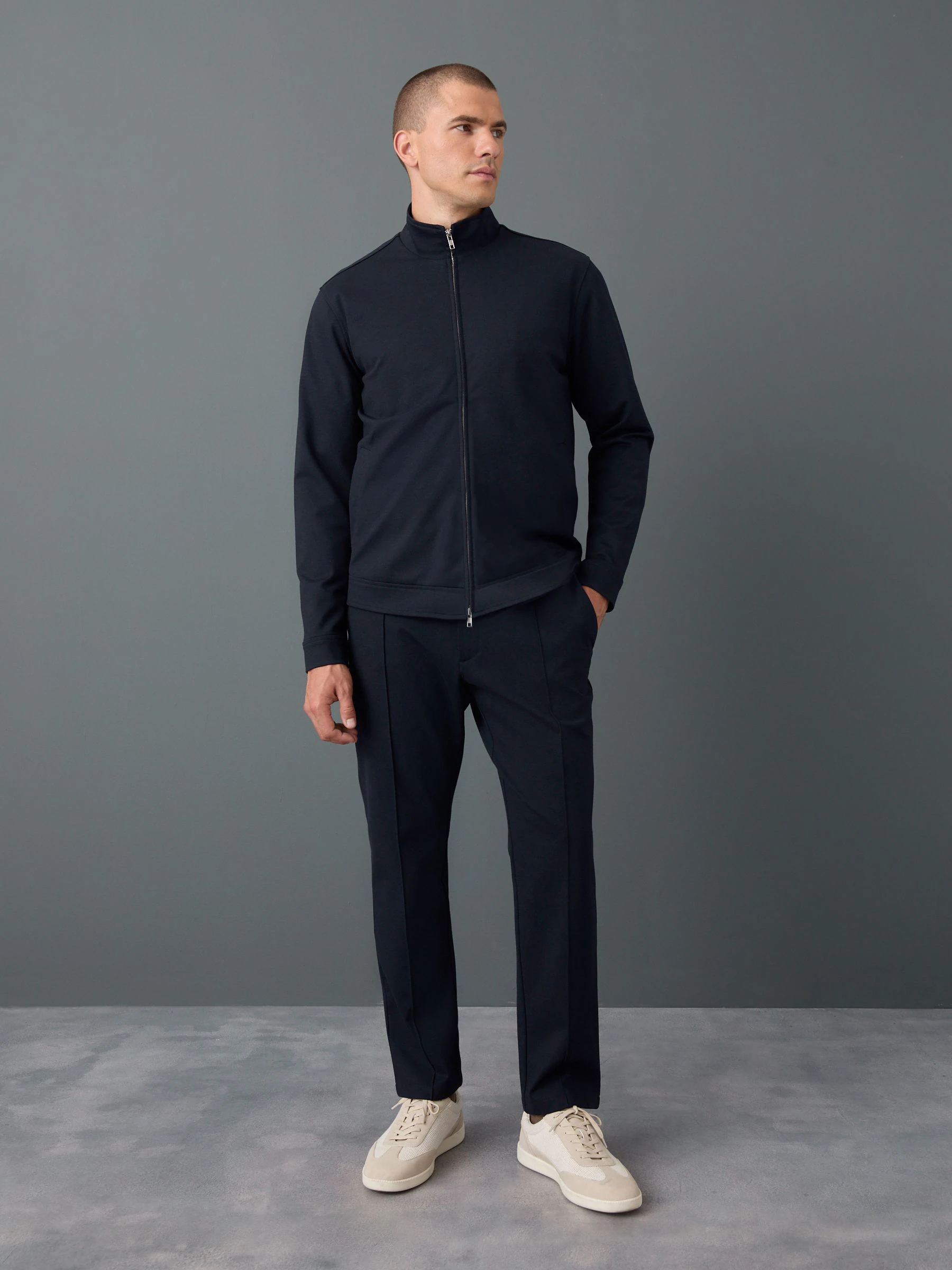 Donkerblauw - Premium Smart Funnel Neck Zip Through With Wool