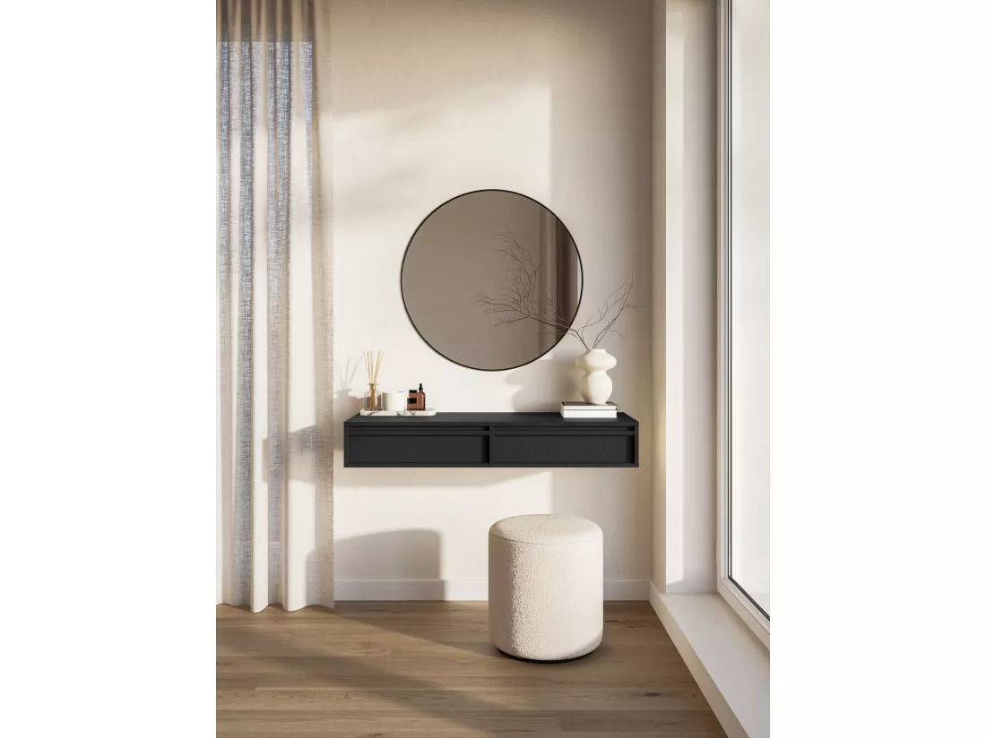 Coiffeuse - 110 cm - avec tiroirs - suspendu - noir - EVO
