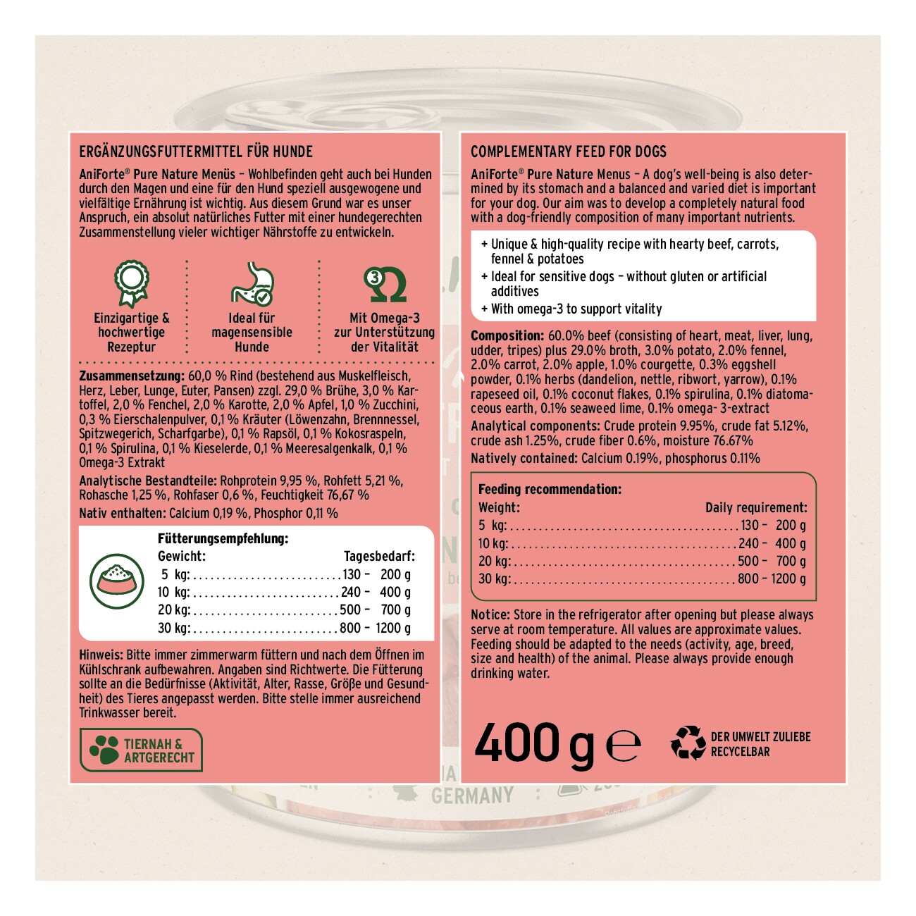 AniForte Nassfutter Rind mit Karotte 6x400 g