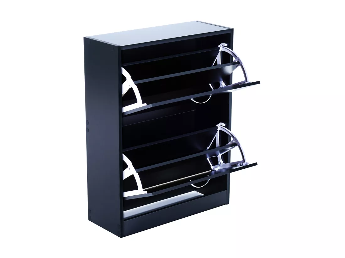 Meuble à chaussures double compartiment à bascule 60L x 24l x 80H cm panneaux de particules noir