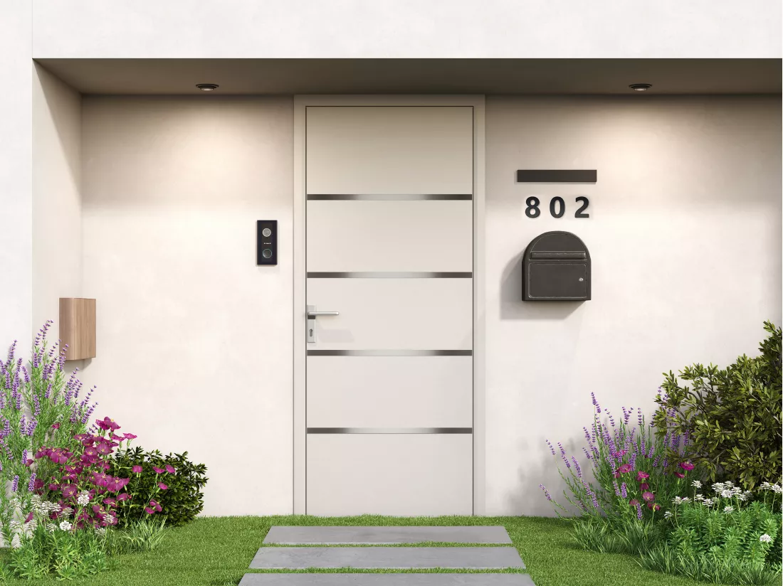 Porte d'entrée en aluminium H218 x L96 cm blanc - poussant droit - ISALINA