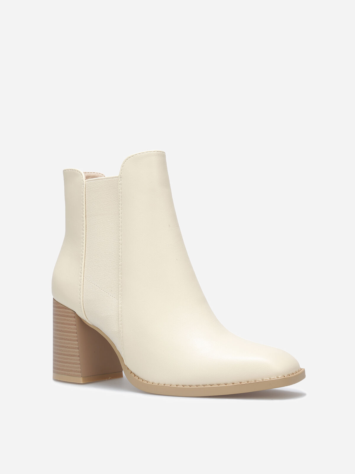 Chelsea à talon et bout carrés- Beige