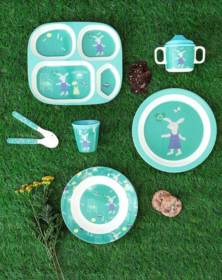 Geschirr-Set GREEN BUNNY PRINT 4-teilig in grün