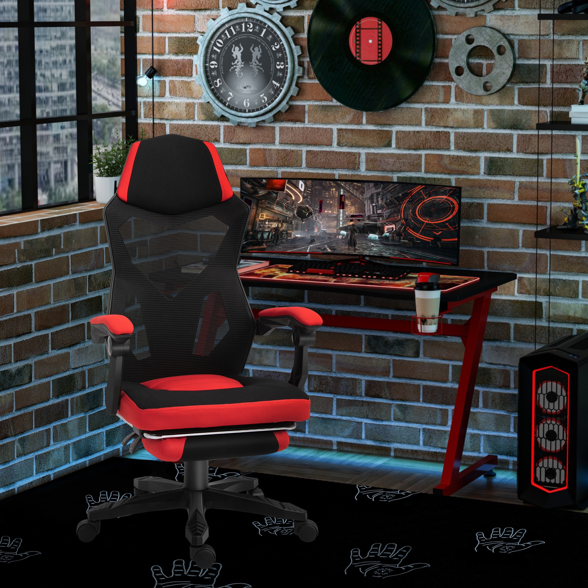 Vinsetto Gamingstuhl mit Fußstütze schwarz, rot 58 x 72 x 108-118 cm (BxTxH)