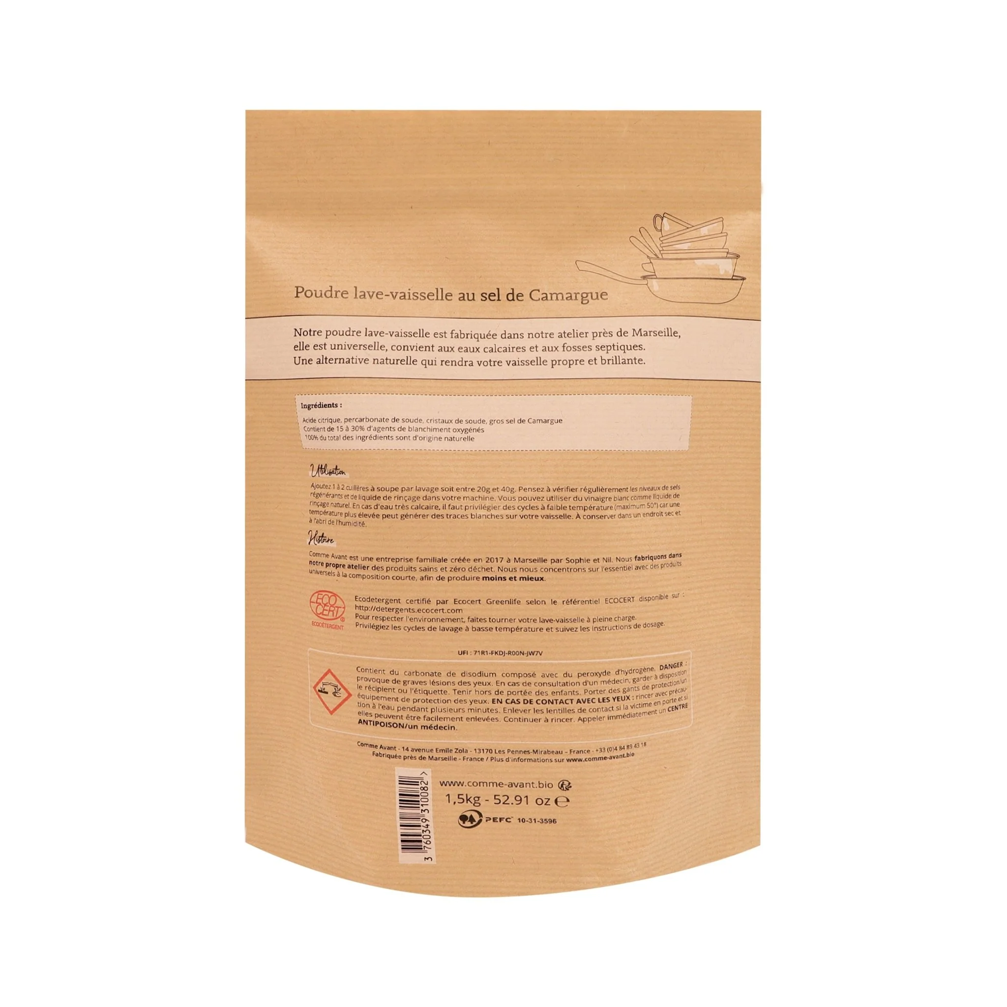Poudre lave-vaisselle au sel de Camargue - Version 2 - 1.5kg de poudre / Sans