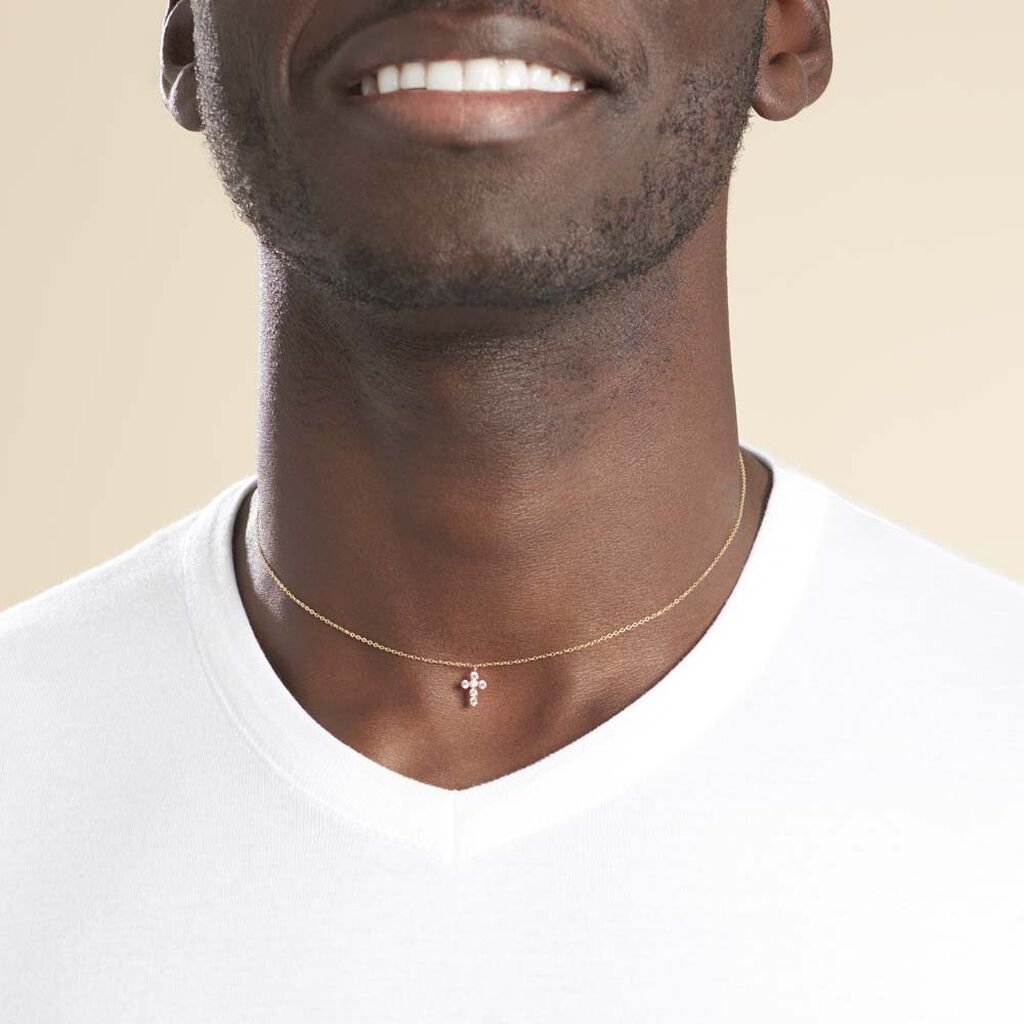 Collier Canice Croix Or Jaune Oxyde De Zirconium