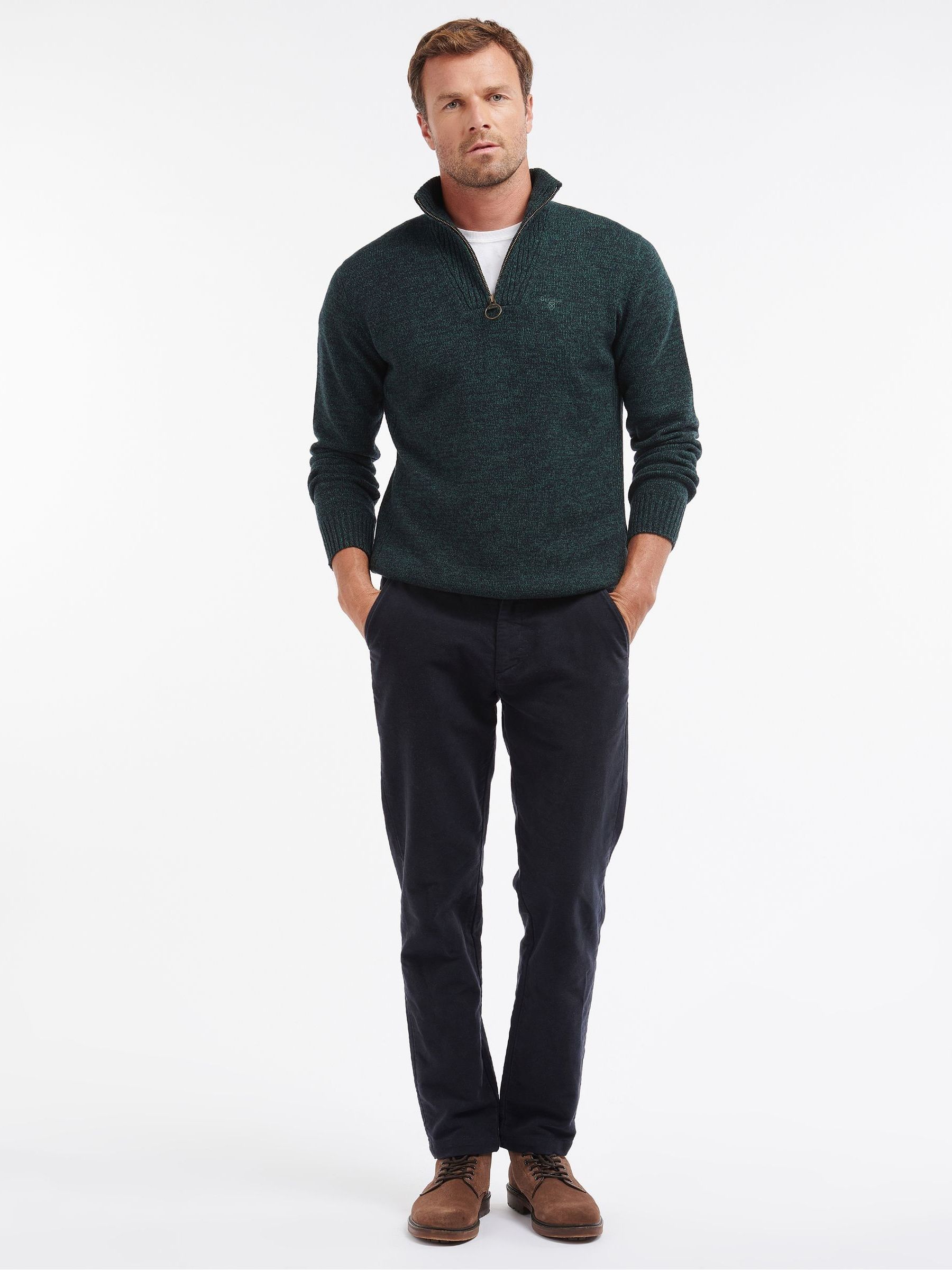 Groen - Barbour® lamswollen trui met kwartrits