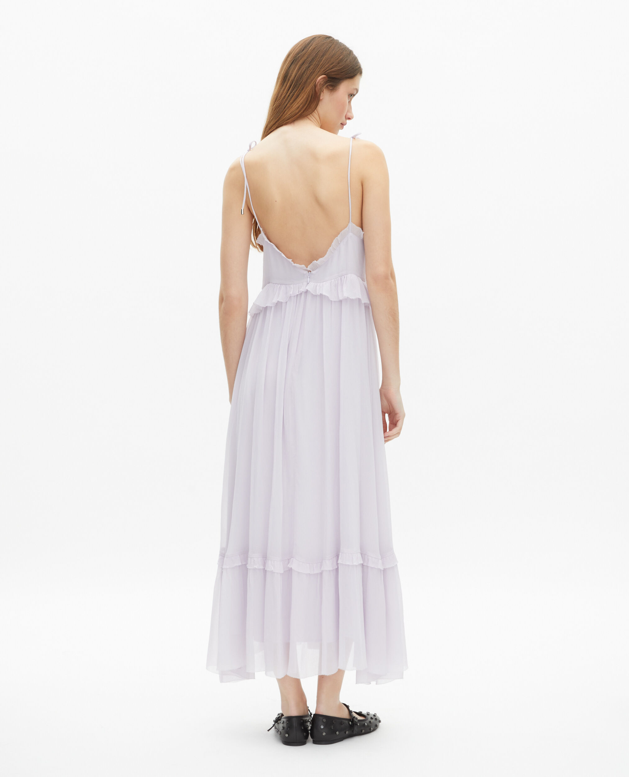 Robe longue avec volants lilas