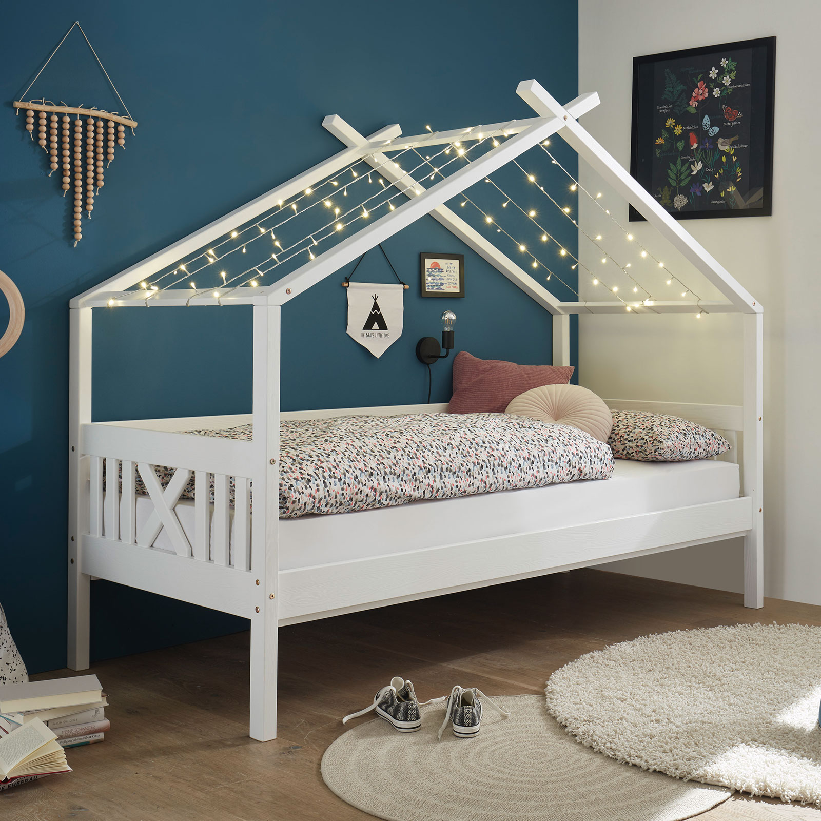 Himmelbett - weiß - Kiefer massiv - 170 cm hoch